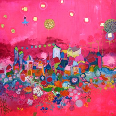 Peinture intitulée "LA FÊTE AU VILLAGE" par Isabelle Brisset, Œuvre d'art originale, Pigments