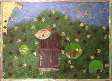 Pittura intitolato "Le jardin (travail…" da Isabelle C. Bruggimann, Opera d'arte originale