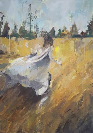 Peinture intitulée "Courir à en perdre…" par Isabelle Cotillard, Œuvre d'art originale, Huile Monté sur Châssis en bois