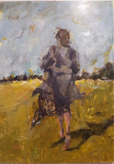 Painting titled "Courir à en perdre…" by Isabelle Cotillard, Original Artwork, Oil Mounted on Wood Stretcher frame