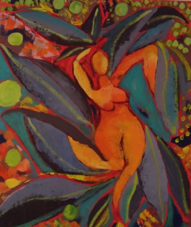 Peinture intitulée "Femme-au-citrons" par Iz Cotonnec, Œuvre d'art originale, Acrylique Monté sur artwork_cat.