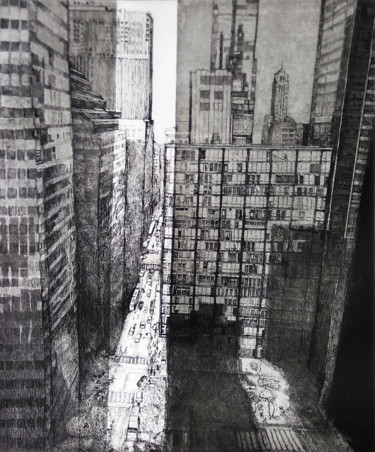Estampas & grabados titulada "INTERSTICE CHICAGO…" por Isabelle Delamarre, Obra de arte original, Aguafuerte