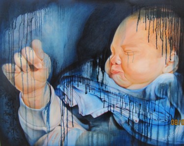 Painting titled "ADRIEN OU LES BEBES…" by Isabelle Delamarre, Original Artwork, Oil