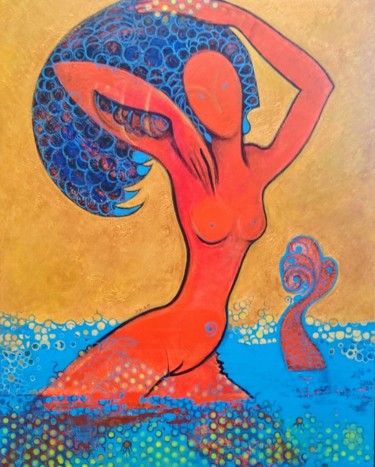 Painting titled "ONDINE 81x100" by Isabelle Delamarre, Original Artwork, Acrylic