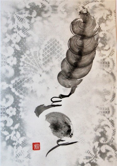 Peinture intitulée "Bélière" par Isabelle Delteil Mc Williams, Œuvre d'art originale, Encre Monté sur Carton