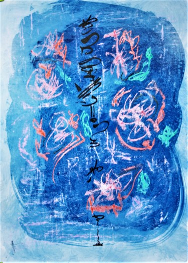 Malerei mit dem Titel "Bleue tracée" von Isabelle Delteil Mc Williams, Original-Kunstwerk, Wachs Auf Karton montiert