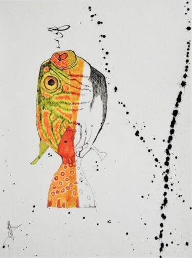 Drawing titled "Que dire ?" by Isabelle Delteil Mc Williams, Original Artwork, Ink Mounted on Cardboard