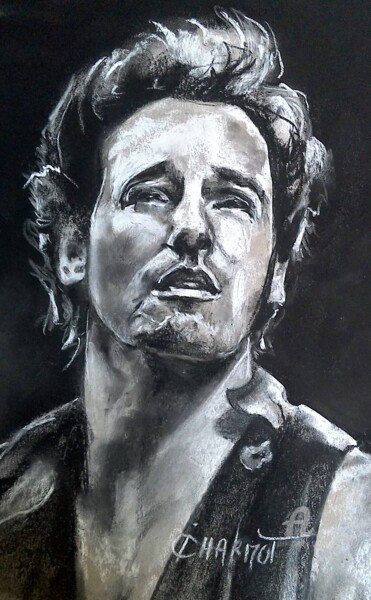 Painting titled "Bruce Springsteen" by Isabelle Derangere, Original Artwork, Pastel