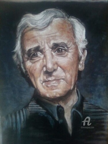 Drawing titled "Charles Aznavour" by Isabelle Derangere, Original Artwork, Pastel