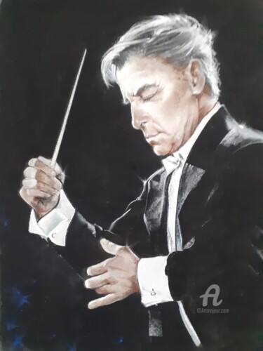 Dessin intitulée "Herbert von Karajan" par Isabelle Derangere, Œuvre d'art originale, Pastel