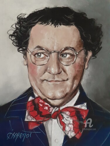 Drawing titled "Coluche" by Isabelle Derangere, Original Artwork, Pastel