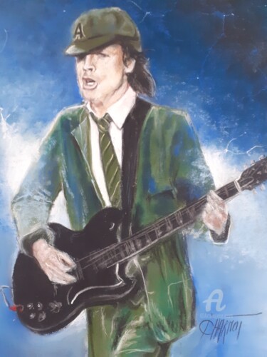 Drawing titled "Angus Young" by Isabelle Derangere, Original Artwork, Pastel