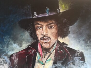Dessin intitulée "Jimmy Hendrix" par Isabelle Derangere, Œuvre d'art originale, Pastel