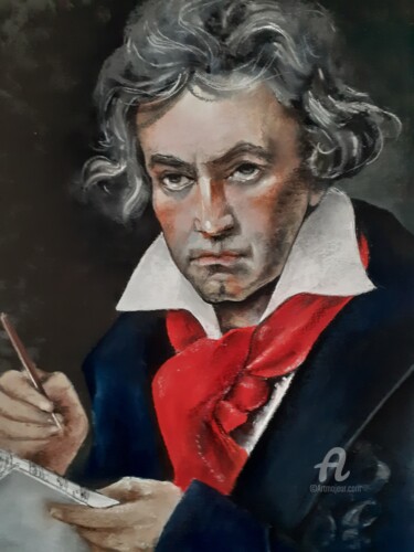 Dessin intitulée "Ludwig von Beethoven" par Isabelle Derangere, Œuvre d'art originale, Pastel
