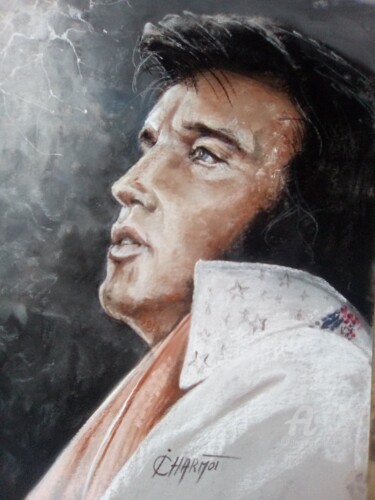 Dessin intitulée "Elvis Presley" par Isabelle Derangere, Œuvre d'art originale, Pastel