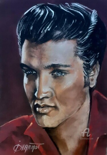 Drawing titled "Elvis Presley jeune" by Isabelle Derangere, Original Artwork, Pastel