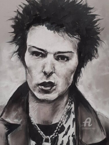 Drawing titled "Sid Vicious" by Isabelle Derangere, Original Artwork, Pastel