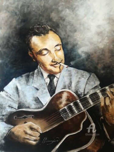 Drawing titled "Django Reinhardt" by Isabelle Derangere, Original Artwork, Pastel