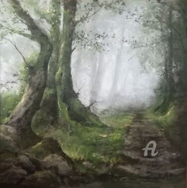 Dessin intitulée "Sous bois" par Isabelle Derangere, Œuvre d'art originale, Pastel