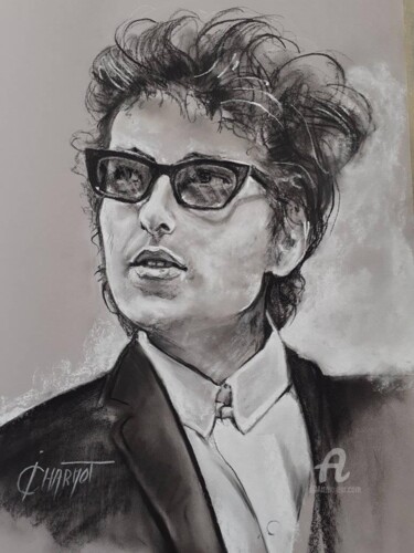 Desenho intitulada "Bob Dylan" por Isabelle Derangere, Obras de arte originais, Pastel