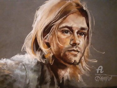 Drawing titled "Kurt Cobain" by Isabelle Derangere, Original Artwork, Pastel