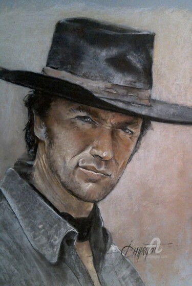 Desenho intitulada "Clint Eastwood" por Isabelle Derangere, Obras de arte originais, Pastel