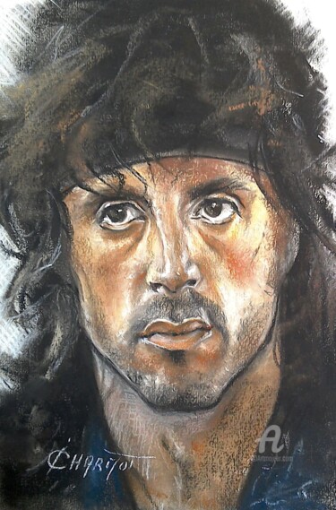 Tekening getiteld "Sylverster Stallone…" door Isabelle Derangere, Origineel Kunstwerk, Pastel