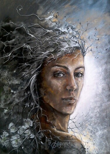 Pintura intitulada "Dame nature" por Isabelle Derangere, Obras de arte originais, Pastel