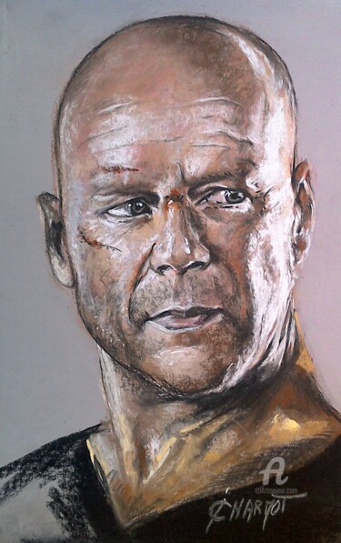 Dessin intitulée "Bruce Willis" par Isabelle Derangere, Œuvre d'art originale, Pastel