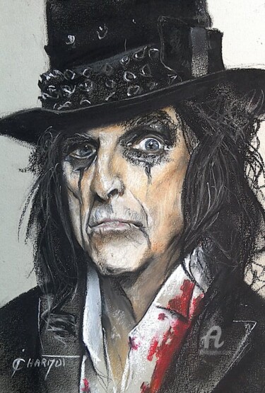 Drawing titled "Alice Cooper" by Isabelle Derangere, Original Artwork, Pastel