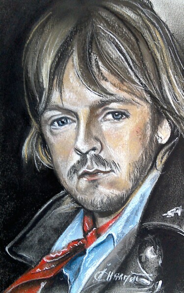 Drawing titled "Renaud Séchan" by Isabelle Derangere, Original Artwork, Pastel