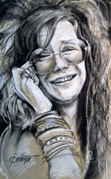 Рисунок под названием "Janis Joplin" - Isabelle Derangere, Подлинное произведение искусства, Пастель
