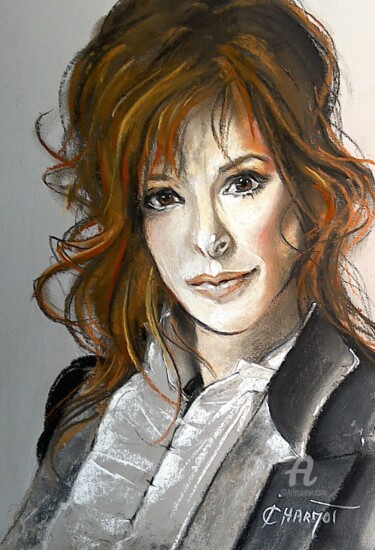 Drawing titled "Mylène Farmer 3" by Isabelle Derangere, Original Artwork, Pastel