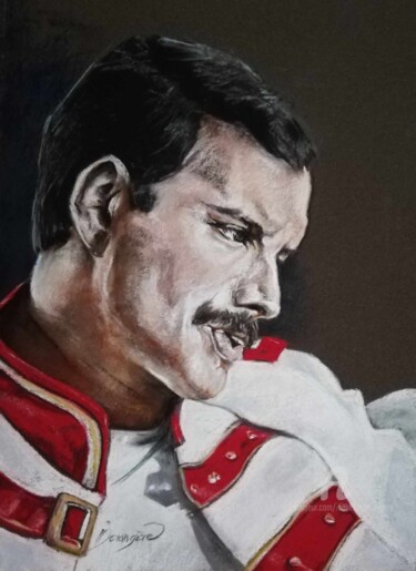 Dessin intitulée "Freddie Mercury 1985" par Isabelle Derangere, Œuvre d'art originale, Pastel