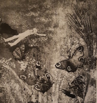 Druckgrafik mit dem Titel "Le dormeur du val." von Isabelle Desaulty, Original-Kunstwerk, Radierung