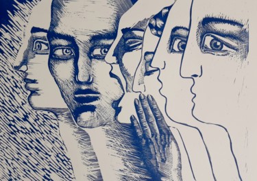 Gravures & estampes intitulée "Coexistence 1" par Isabelle Desaulty, Œuvre d'art originale, Linogravures