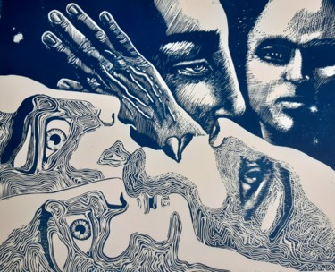 Gravures & estampes intitulée "Coexistence 2" par Isabelle Desaulty, Œuvre d'art originale, Linogravures