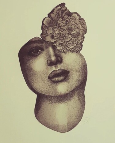 Gravures & estampes intitulée ""Femme-fleur"" par Isabelle Desaulty, Œuvre d'art originale, Eau-forte