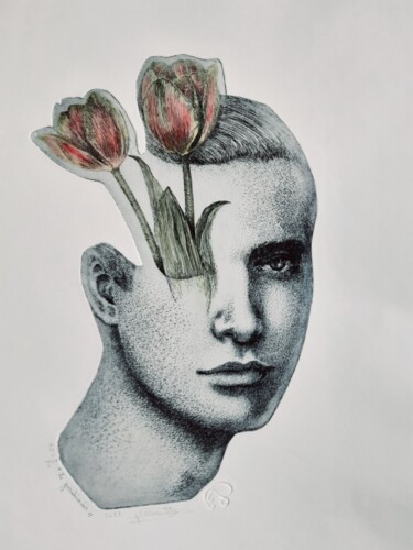 Printmaking titled ""Le jardinier"" by Isabelle Desaulty, Original Artwork, Etching