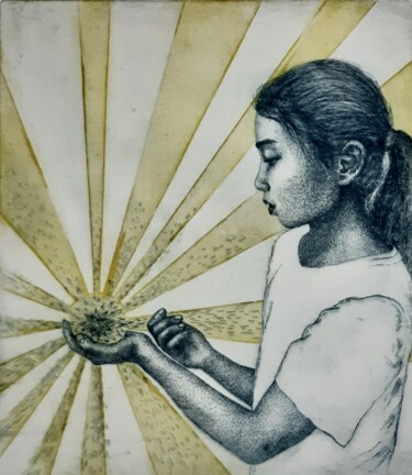 Gravures & estampes intitulée ""Soleil d'asie"" par Isabelle Desaulty, Œuvre d'art originale, Eau-forte