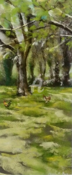 Painting titled "Les poules" by Isabelle Douzamy, Original Artwork, Pastel