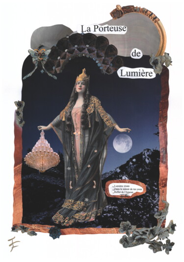 Collages intitolato "La Porteuse de Lumi…" da Isabelle Flegeau, Opera d'arte originale, Collages