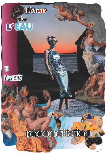 Collages titulada "L'âme de l'eau" por Isabelle Flegeau, Obra de arte original, Collages