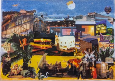 Collages intitolato "Dans la nuit ..." da Isabelle Flegeau, Opera d'arte originale, Collages