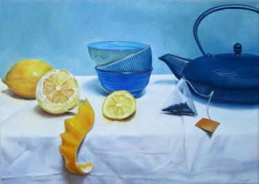 Painting titled "Thé citron" by Isabelle Frances, Original Artwork, Oil