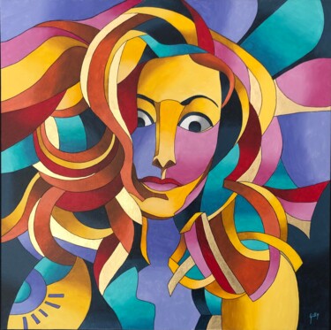 Painting titled "Charlotte" by Isabelle Gilly, Original Artwork, Acrylic Mounted on Wood Stretcher frame