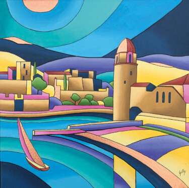 Painting titled "Collioure 3" by Isabelle Gilly, Original Artwork, Acrylic Mounted on Wood Stretcher frame