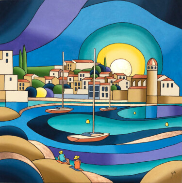 Painting titled "Collioure 4" by Isabelle Gilly, Original Artwork, Acrylic Mounted on Wood Stretcher frame