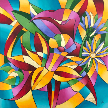 Pintura titulada "Flowers" por Isabelle Gilly, Obra de arte original, Acrílico Montado en Bastidor de camilla de madera