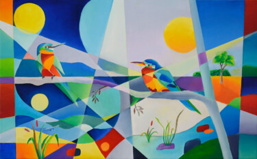 Pintura intitulada "les martins pêcheurs" por Isabelle Guillet Bouloc (ZiB), Obras de arte originais, Óleo Montado em Armaçã…